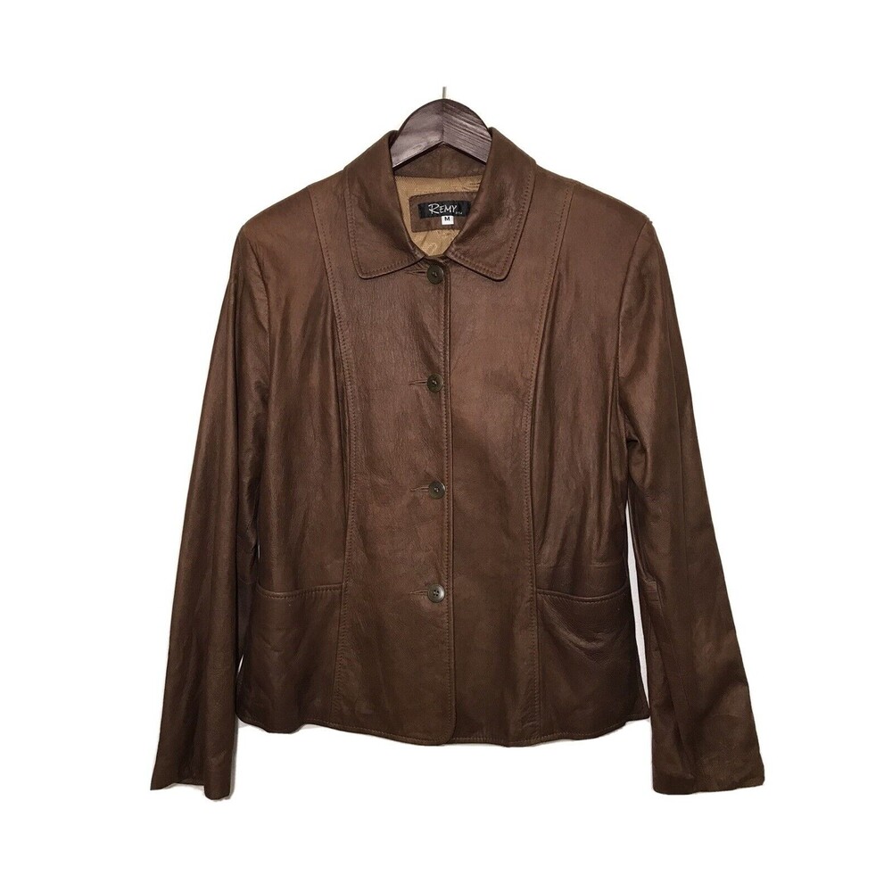 Remy Usa Womens Brown Leather Button Jacket Size M